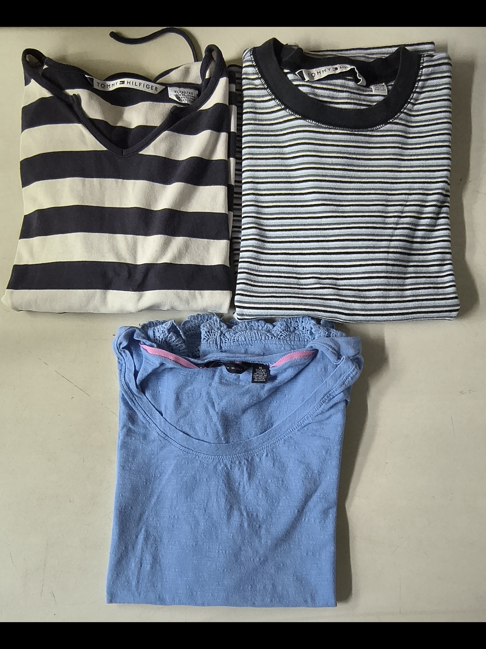 Tommy Hilfiger Women's Navy, White & Light Blue Tops - 3 Pack Size XL